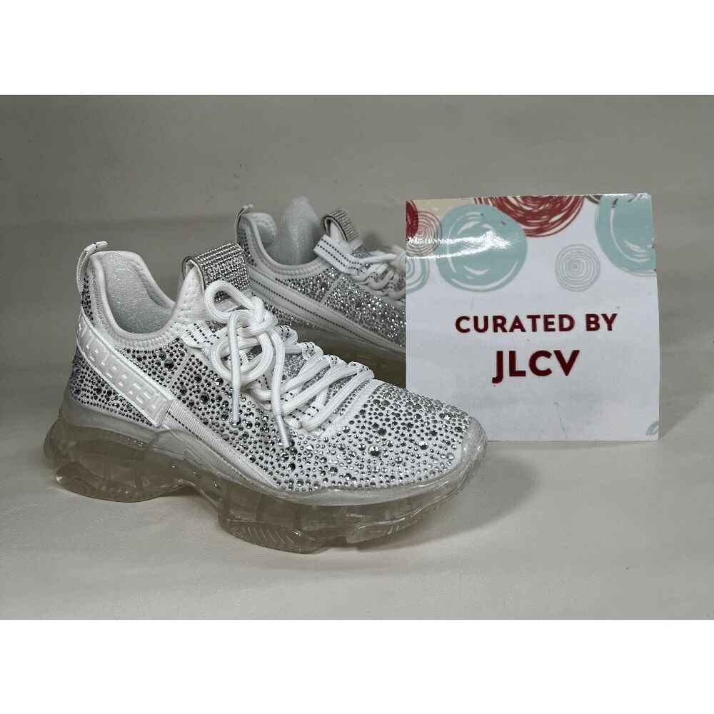 Steve Madden Women's Maxima Rhinestone Trim Trainer Sneakers - White 7.5M